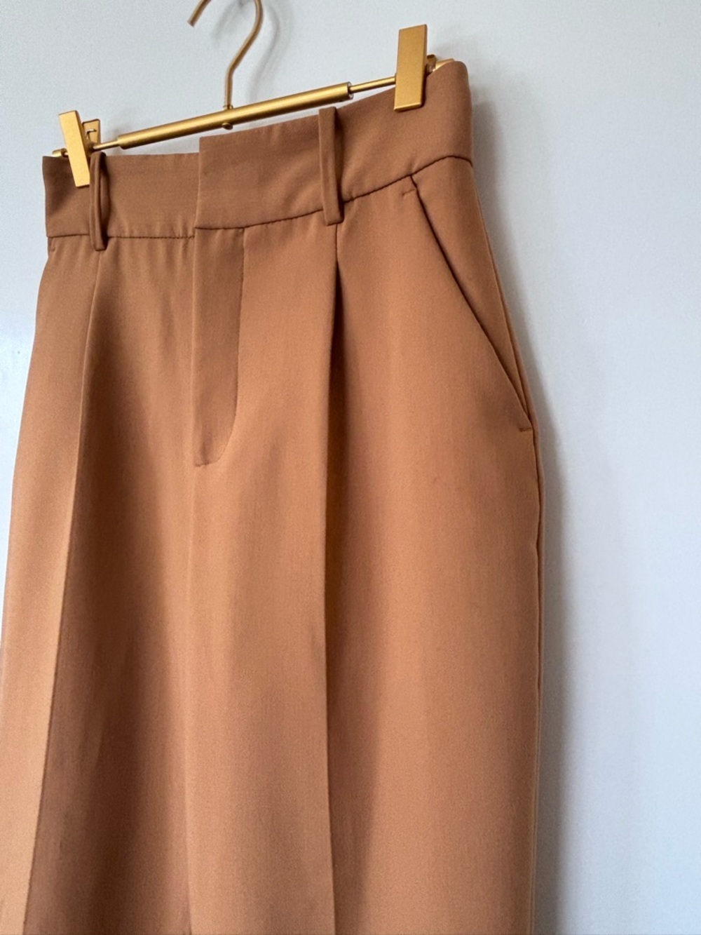 Zara| Camel Brown Pleated Wide-Leg High Rise Trousers Sz XS